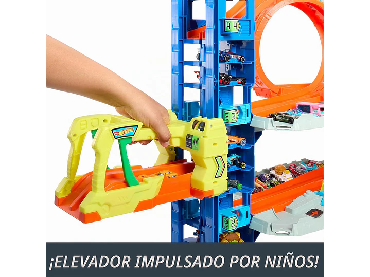 Hot Wheels - Juego de pista de garaje de ciudad Ultimate Garage, con 2 autos de juguete fundidos a presión y dragón que devora autos, 4