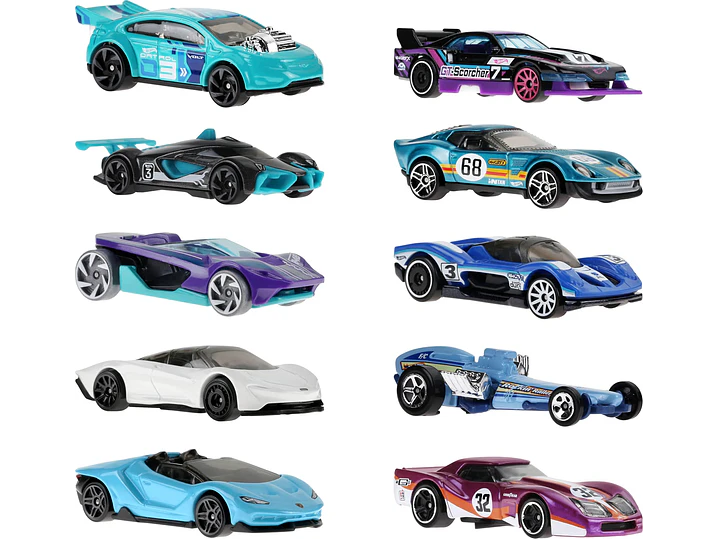  Hot Wheels Paquete de 10 autos de carreras de juguete (los estilos pueden | Juego de 10 vehículos a escala 1:64, 3