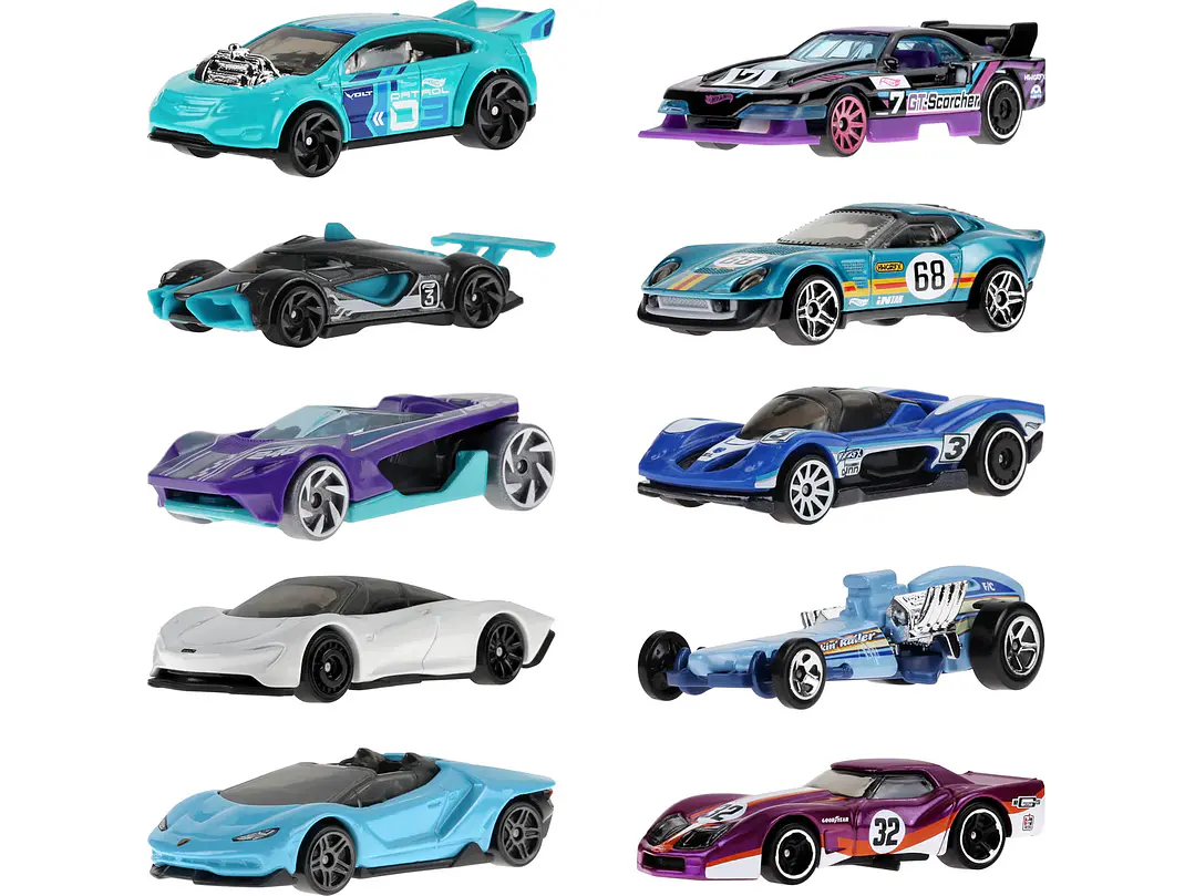  Hot Wheels Paquete de 10 autos de carreras de juguete (los estilos pueden | Juego de 10 vehículos a escala 1:64, 4