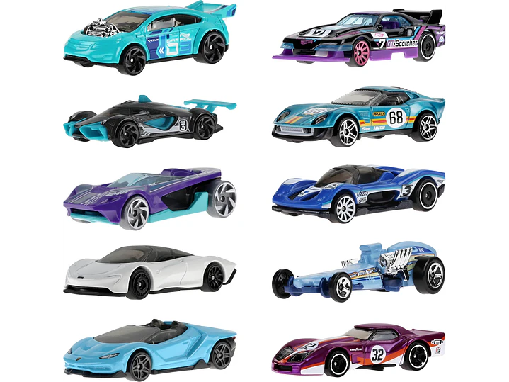  Hot Wheels Paquete de 10 autos de carreras de juguete (los estilos pueden | Juego de 10 vehículos a escala 1:64, 4