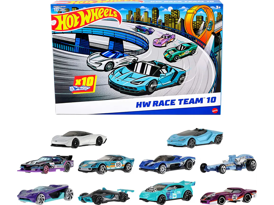  Hot Wheels Paquete de 10 autos de carreras de juguete (los estilos pueden | Juego de 10 vehículos a escala 1:64, 1