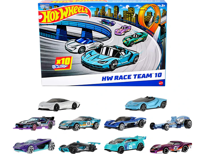  Hot Wheels Paquete de 10 autos de carreras de juguete (los estilos pueden | Juego de 10 vehículos a escala 1:64, 1