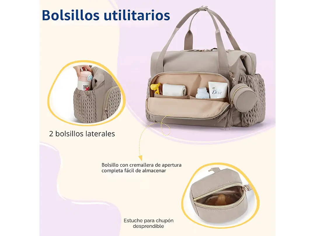 mommore - Bolso para pañales, bolsos de gran capacidad para viajes, bolso para hospital para parto, bolso para bebé con estuche para chupete 5