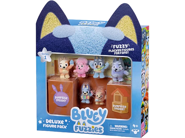 Bluey Fuzzies Deluxe - Paquete de 8 figuras, 6 minifiguras + 2 figuras 1