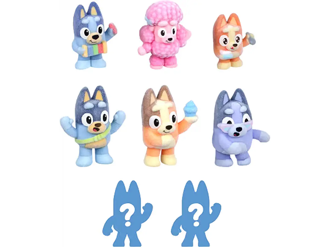 Bluey Fuzzies Deluxe - Paquete de 8 figuras, 6 minifiguras + 2 figuras 2
