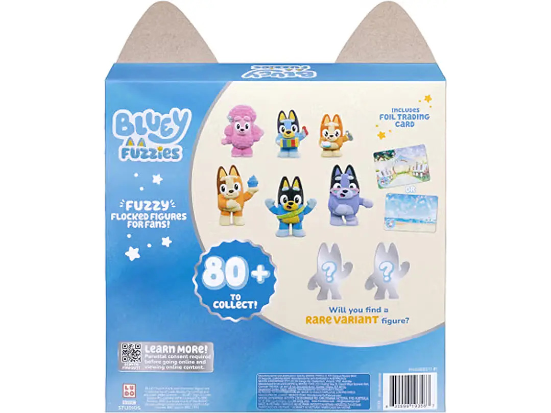 Bluey Fuzzies Deluxe - Paquete de 8 figuras, 6 minifiguras + 2 figuras 3