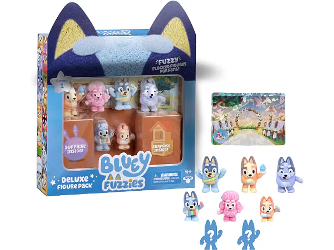 Bluey Fuzzies Deluxe - Paquete de 8 figuras, 6 minifiguras + 2 figuras 5