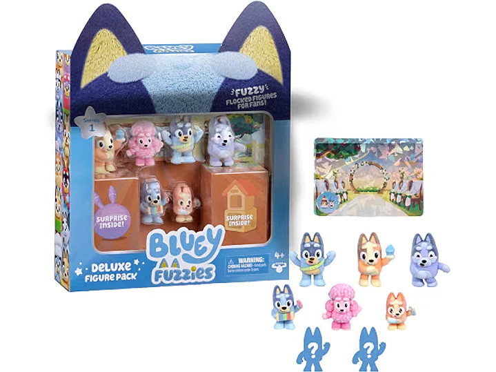 Bluey Fuzzies Deluxe - Paquete de 8 figuras, 6 minifiguras + 2 figuras 5