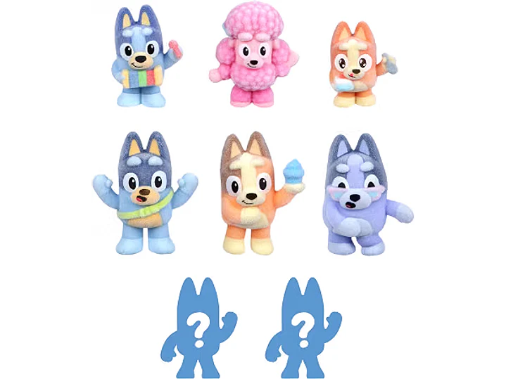 Bluey Fuzzies Deluxe - Paquete de 8 figuras, 6 minifiguras + 2 figuras 6