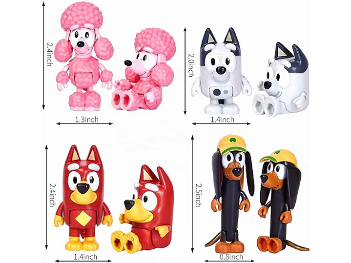 Bluеу Toys - Juego de 8 figuras súper fan para niños pequeños, juego de figuras de acción de lobos, figuras de 2