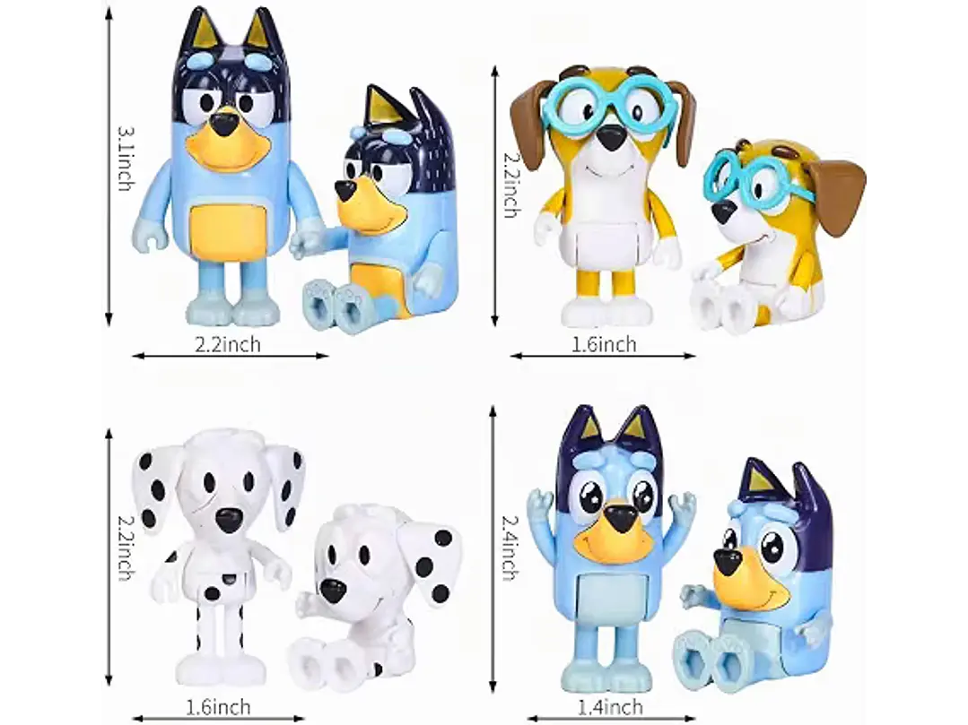Bluеу Toys - Juego de 8 figuras súper fan para niños pequeños, juego de figuras de acción de lobos, figuras de 4
