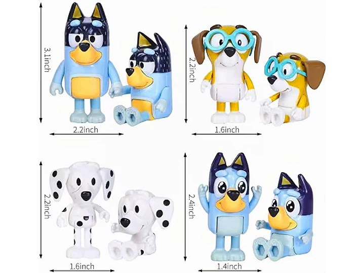 Bluеу Toys - Juego de 8 figuras súper fan para niños pequeños, juego de figuras de acción de lobos, figuras de 4