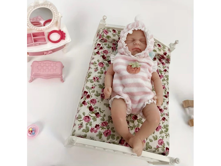 Muñeca Reborn Bebé 15 cm Mini de Silicona con Ropa y Accesorios de Alimentación 4