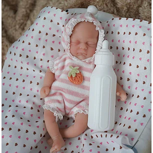 Muñeca Reborn Bebé 15 cm Mini de Silicona con Ropa y Accesorios de Alimentación