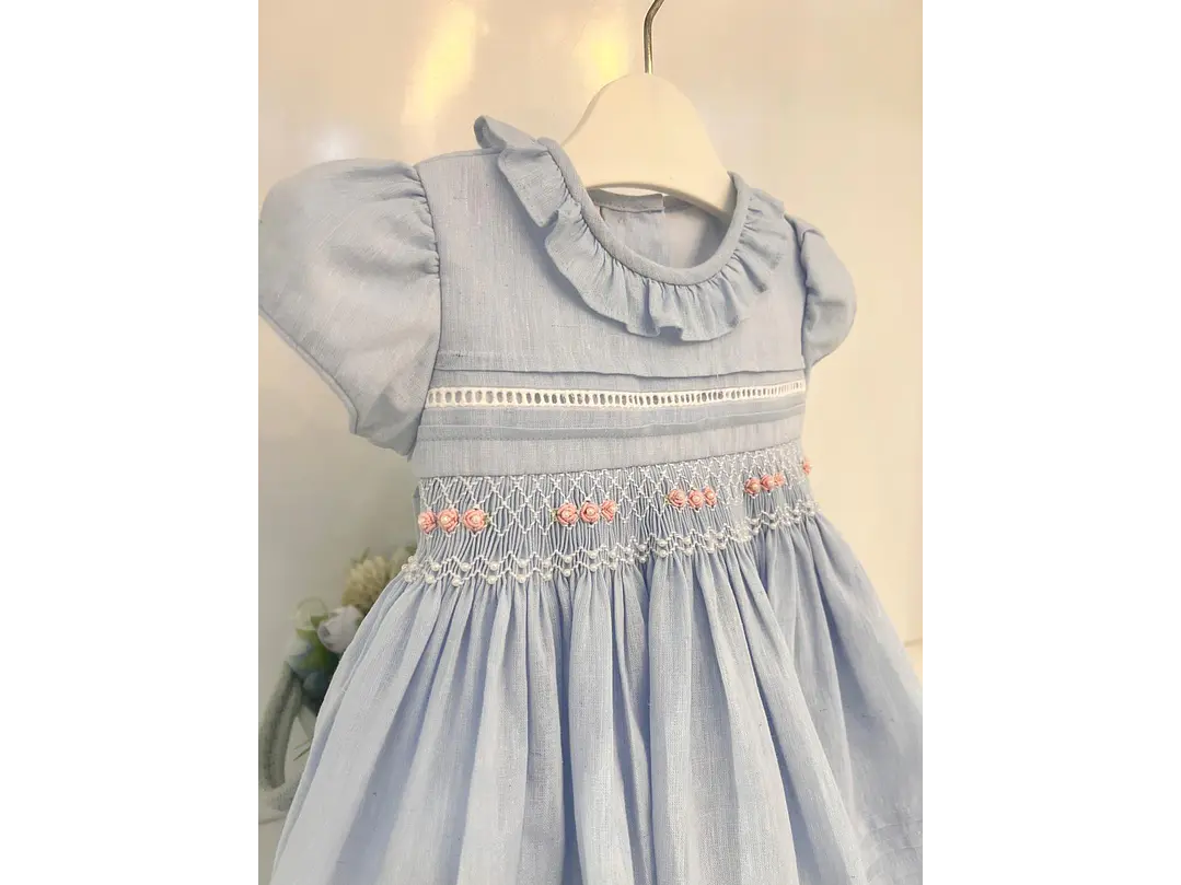 Vestido Nido Abeja Celeste 3
