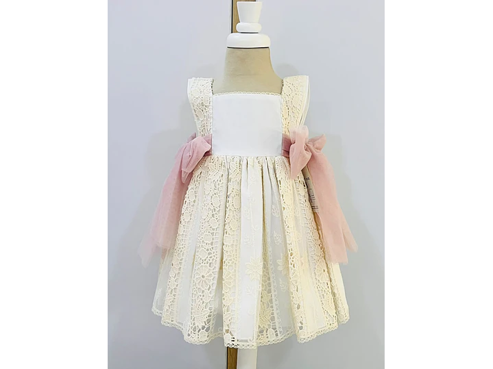 Vestido Romantico Español Fiorella Tull Rosa Palo 2