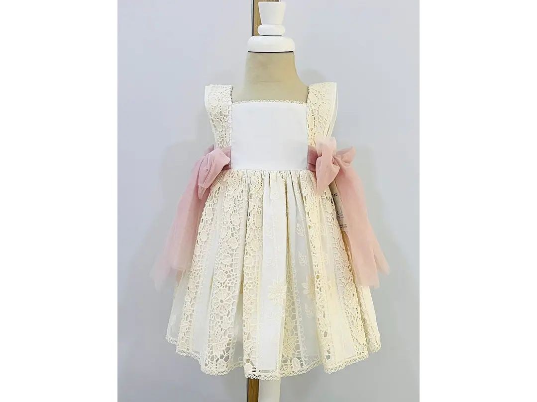 Vestido Romantico Español Fiorella Tull Rosa Palo 4