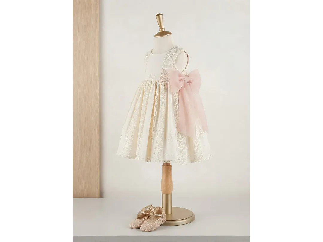 Vestido Romantico Español Fiorella Tull Rosa Palo 5