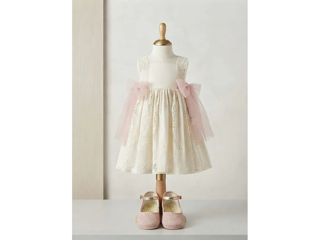 Vestido Romantico Español Fiorella Tull Rosa Palo 3