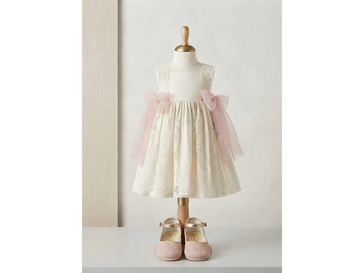 Vestido Romantico Español Fiorella Tull Rosa Palo 3