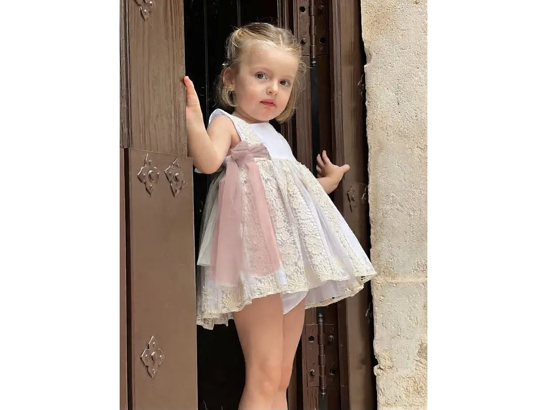 Vestido Romantico Español Fiorella Tull Rosa Palo 1