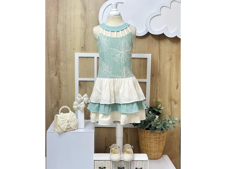 Vestido Grazziani Verde Beige 1