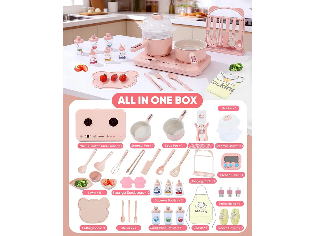  Juego de cocina real con quemador dual de 110 V,  3