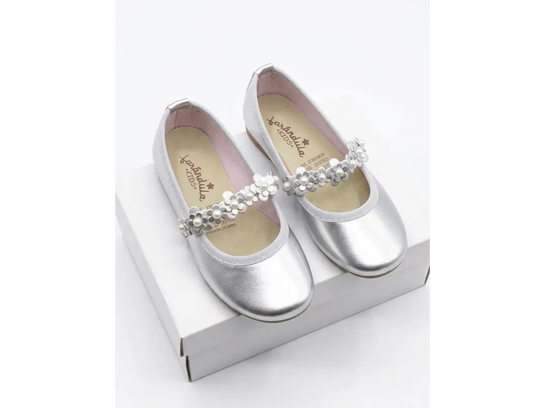 Baletas Plata Flor  1