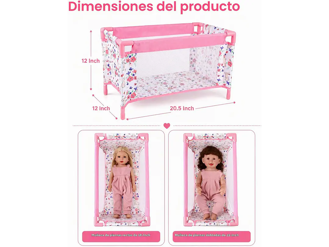 Cuna de muñeca de bebé de 18 pulgadas, cama de muñeca 2