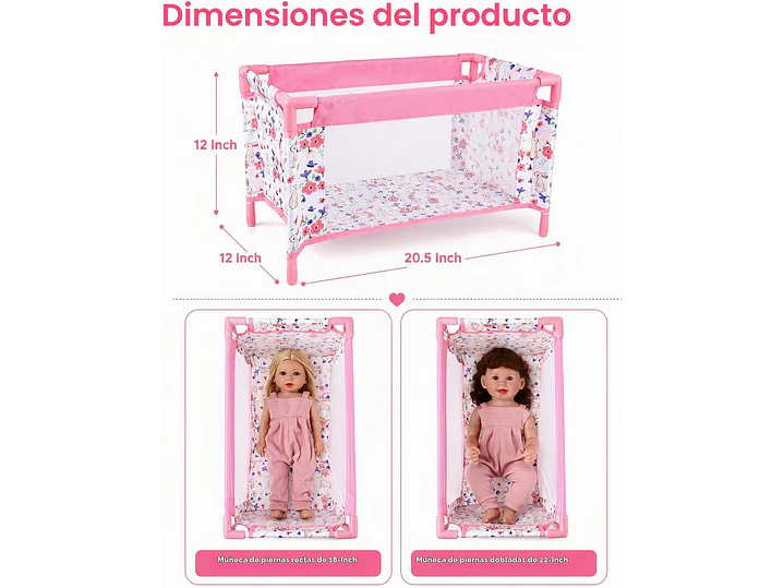 Cuna de muñeca de bebé de 18 pulgadas, cama de muñeca 2