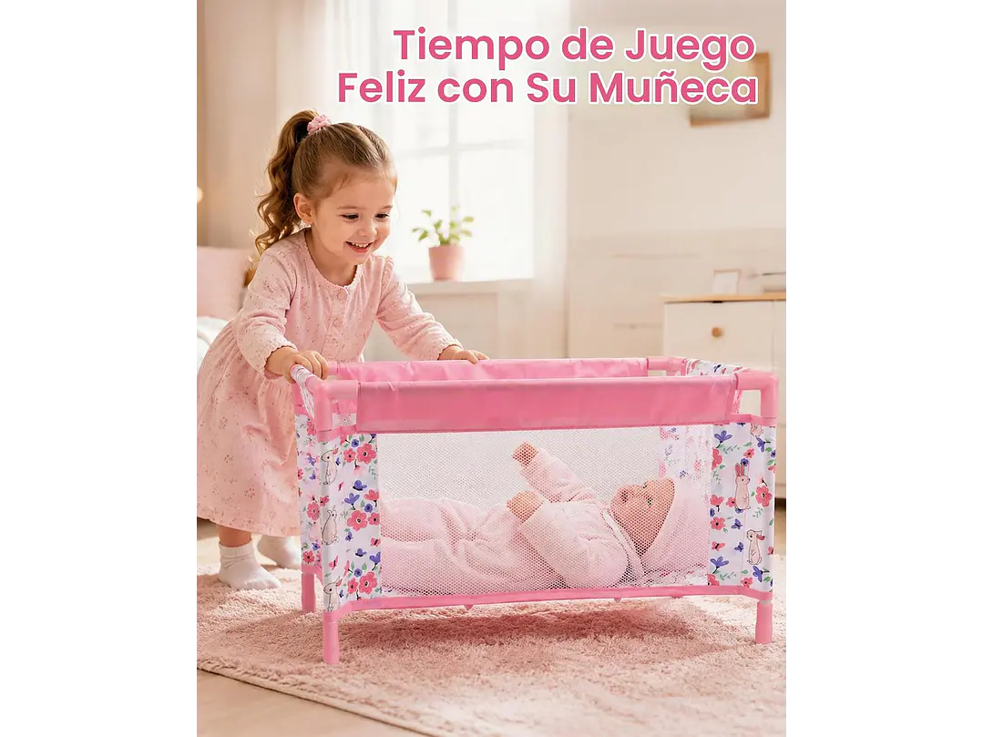 Cuna de muñeca de bebé de 18 pulgadas, cama de muñeca 4
