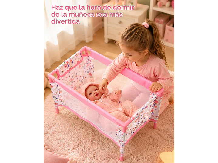Cuna de muñeca de bebé de 18 pulgadas, cama de muñeca 6