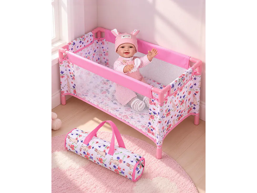 Cuna de muñeca de bebé de 18 pulgadas, cama de muñeca 1