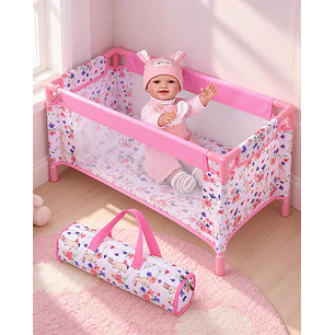 Cuna de muñeca de bebé de 18 pulgadas, cama de muñeca