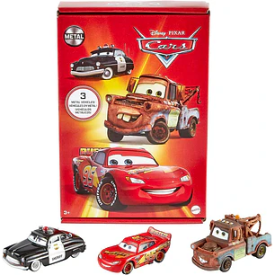 Mattel Disney y Pixar Cars Toys, Radiator Springs, paquete de 3 autos y camiones de juguete fundidos a presión con Lightning McQueen, Mater y Sheriff
