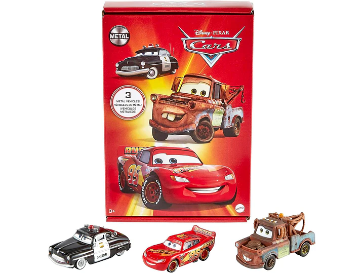 Mattel Disney y Pixar Cars Toys, Radiator Springs, paquete de 3 autos y camiones de juguete fundidos a presión con Lightning McQueen, Mater y Sheriff 1