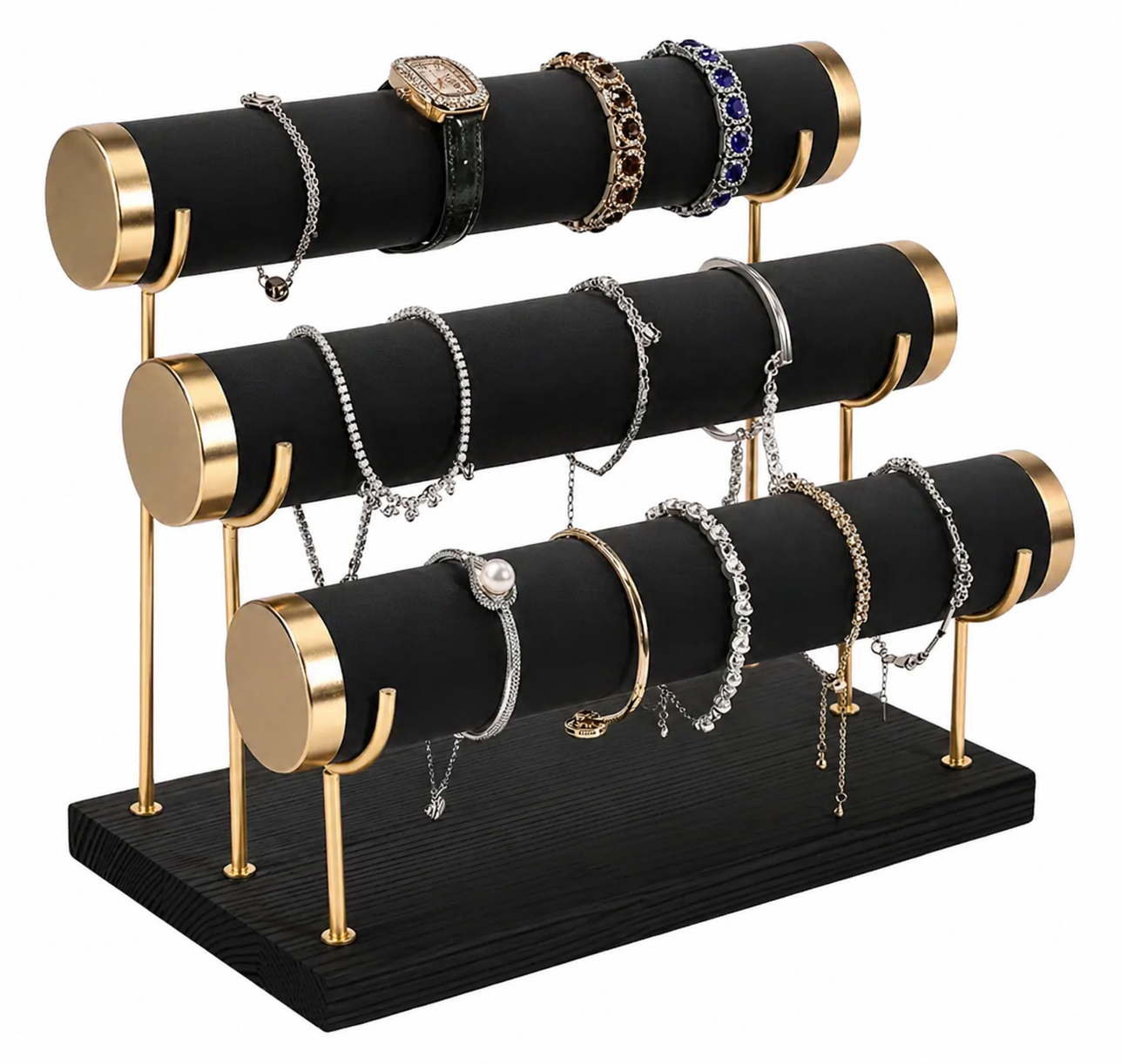 Exhibidor De Pulseras- Reloj De 3 Niveles Mostrador Premium Negro
