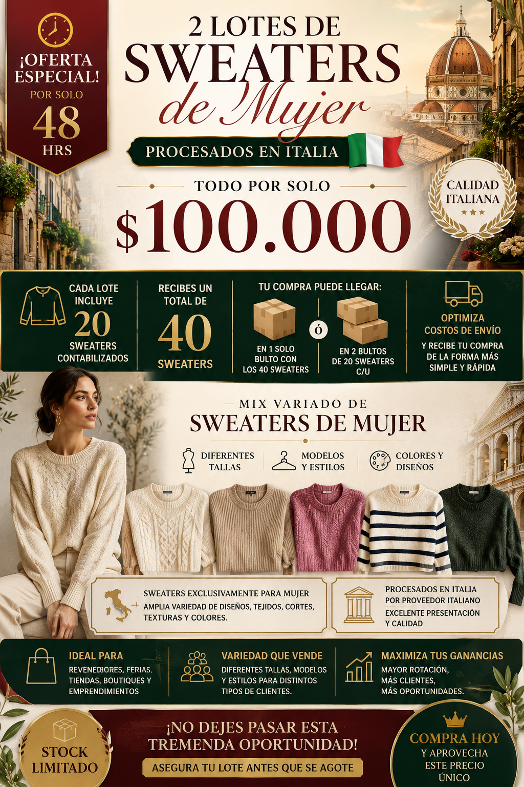 Solo por 28 Hrs! 2 x $100.000 Sweaters Mujer de Italia Premium