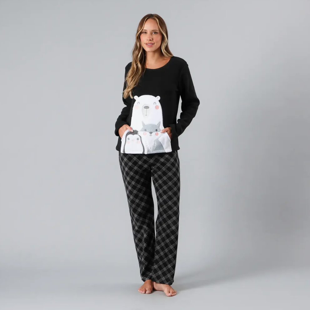 Pijama Flores micropolar bolsillos mujer 2