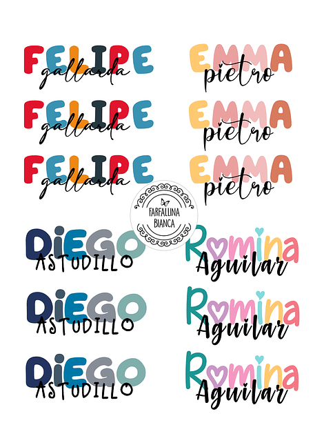 14 ETIQUETAS CON RELIEVE multicolor GRANDES