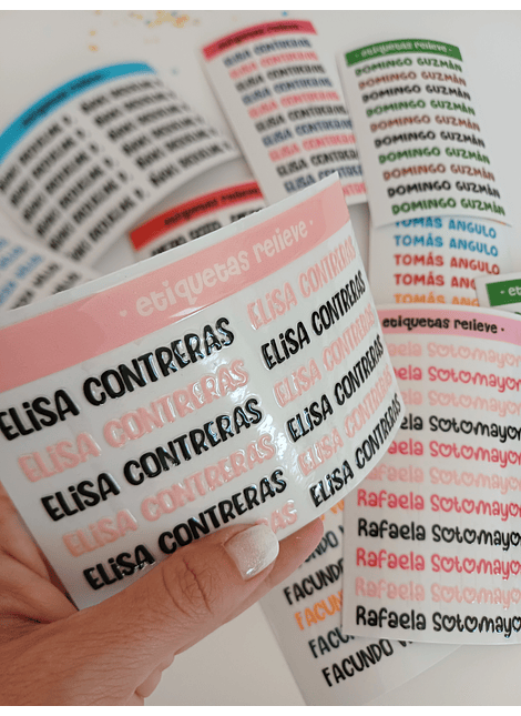 12 ETIQUETAS CON RELIEVE SIMPLE