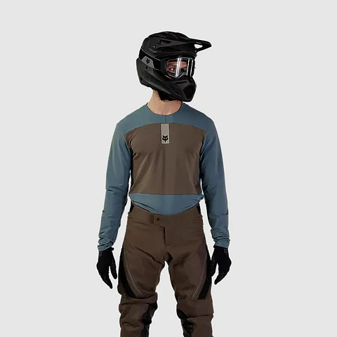 Polera Moto Defend Off Road Manga Larga Azul Acero Fox