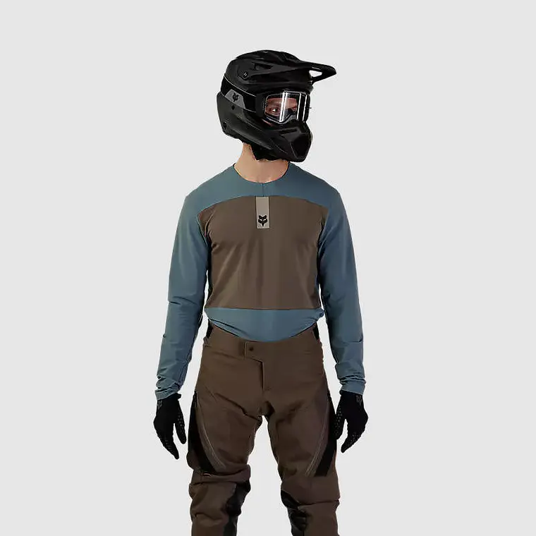 Polera Moto Defend Off Road Manga Larga Azul Acero Fox 2