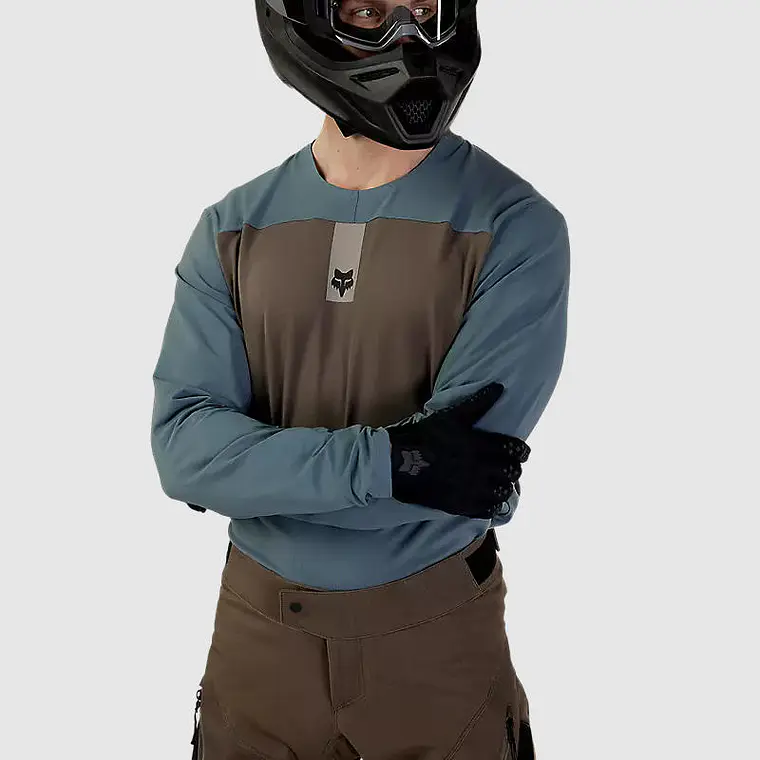 Polera Moto Defend Off Road Manga Larga Azul Acero Fox 4
