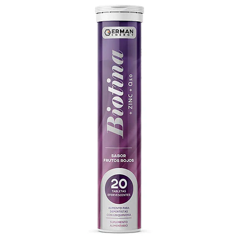 GERMAN ENERGY BIOTINA + ZINC + Q10 SABOR FRUTOS ROJOS x20 TABLETAS EFERVESCENTES