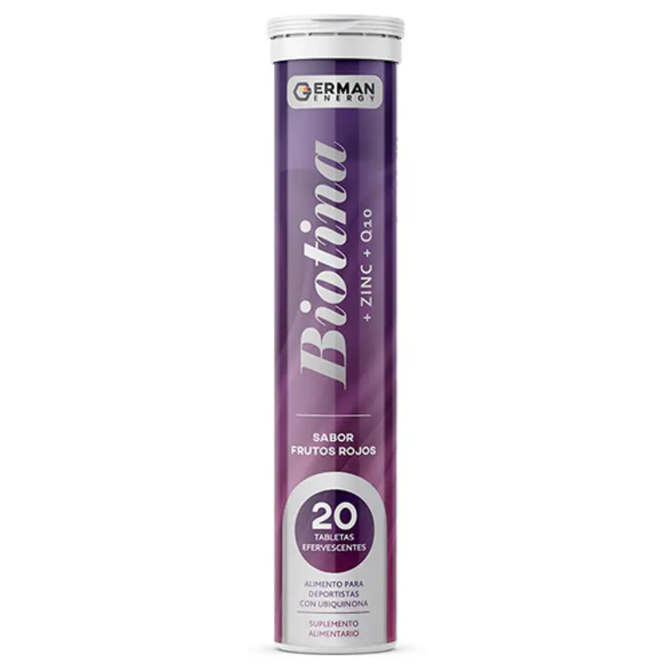GERMAN ENERGY BIOTINA + ZINC + Q10 SABOR FRUTOS ROJOS x20 TABLETAS EFERVESCENTES 1