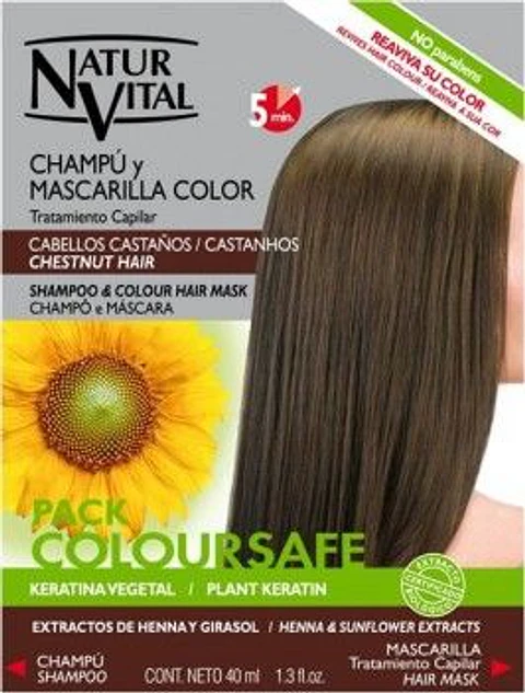 NATURVITAL PACK SACHET COLOURSAFE CASTAÑO SHAMPOO 10 ML + ACONDICIONADOR 30 ML