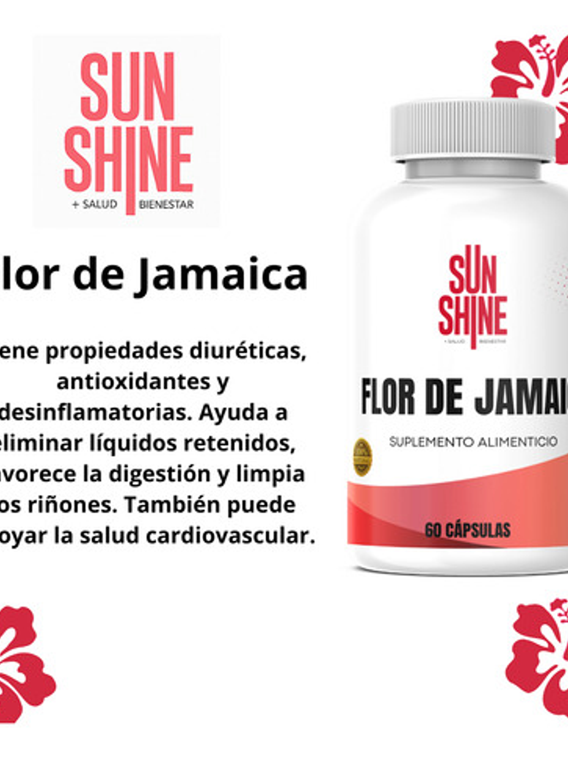 2 Frascos Sun Shine Flor De Jamaica 60 Cápsulas C/u 6