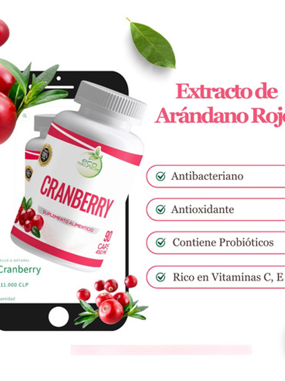 Eco Naturales Cranberry 2 Frascos 180 Cápsulas En Total 2