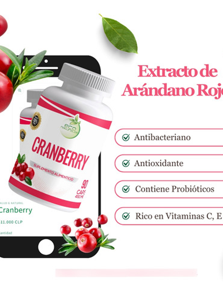 Eco Naturales Cranberry 2 Frascos 180 Cápsulas En Total 2